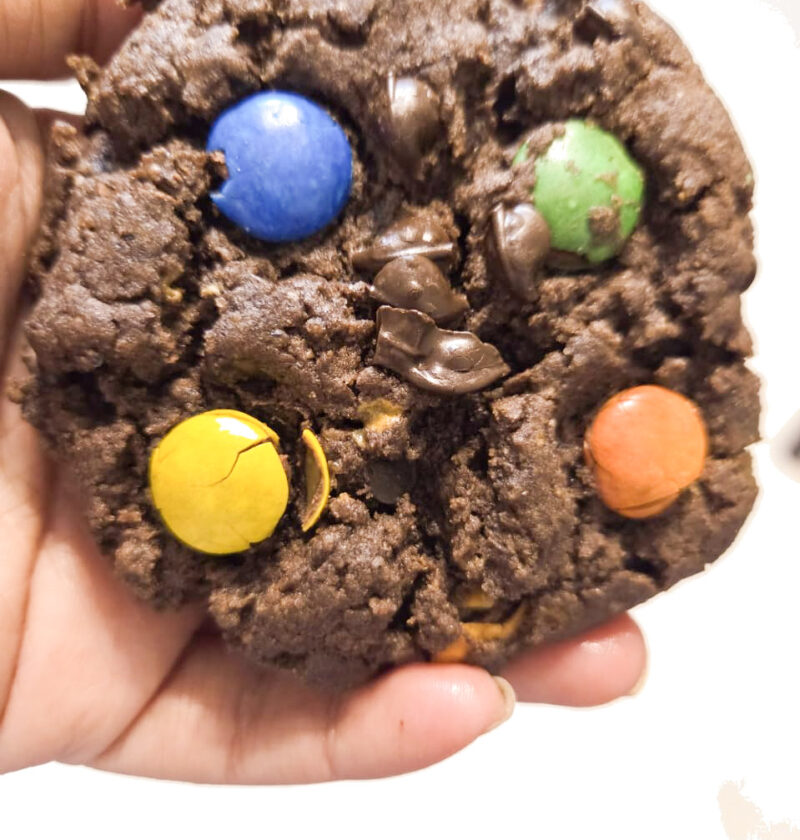 Eggless Malt Chocolate M&M Cookies