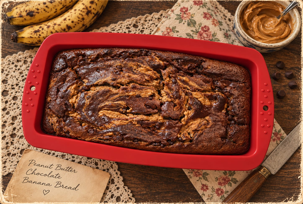 Eggless Peanut Butter Chocolate Banana Bread