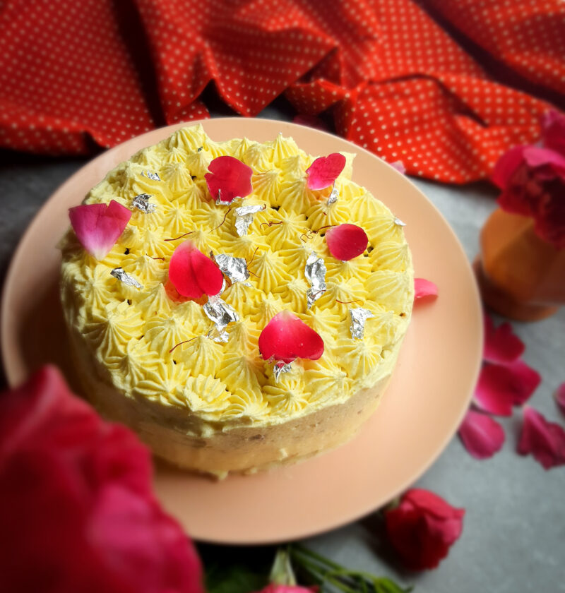 Orange Blossom Water Cake with Almond, Cardamom and Saffron Buttercream