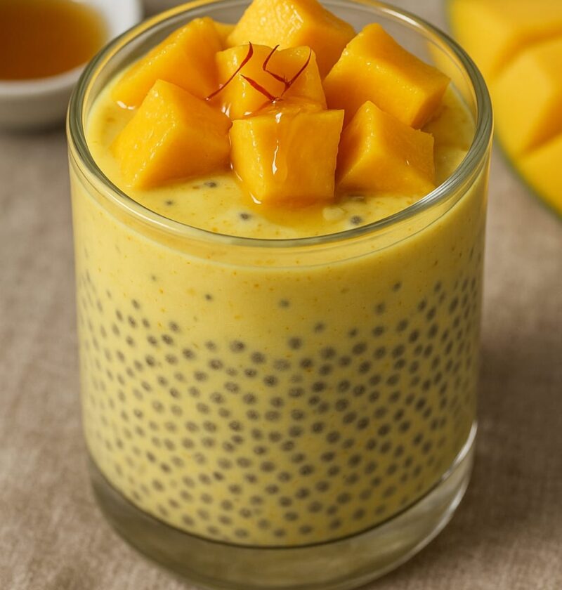 Saffron-Infused Coconut Chia Mango Pudding